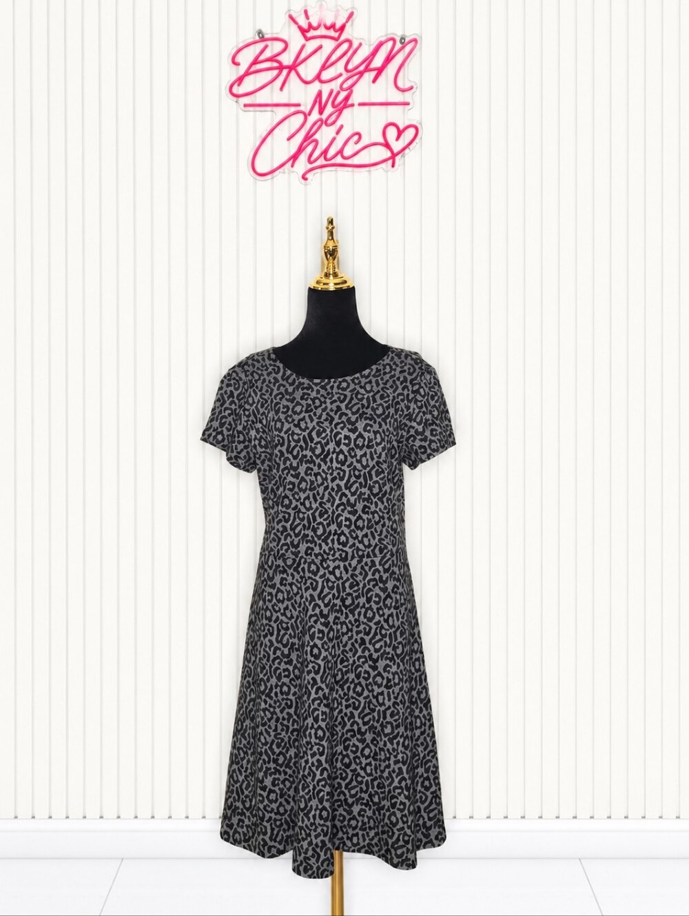 LOFT Gray and Black Leopard Print Tunic Dress
